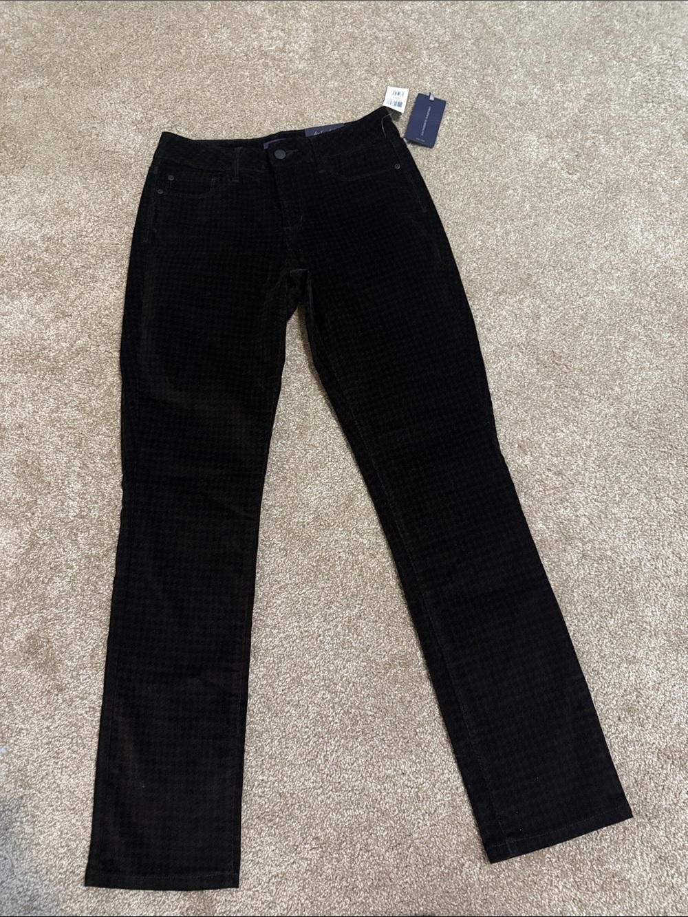 NYDJ Legging Pants Black Brown Herringbone Straight-Leg Pants NWT